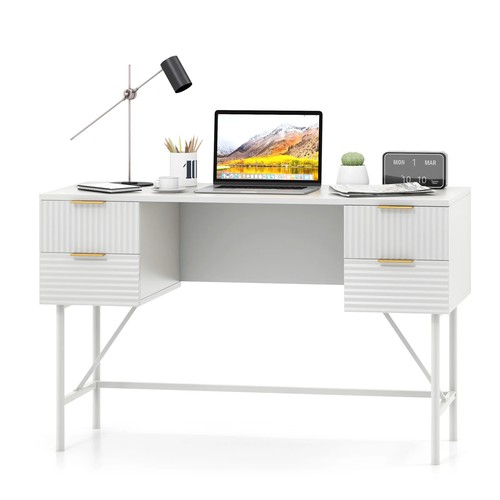 7547 - RRP: £84.95 - MODERN COMPUTER DESK WITH 4 DRAWERS AND STORAGE-WHITE / CONT1