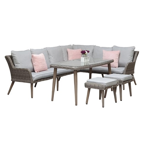 7550 - RRP: £1,1429 - DANIELLE CORNER RATTAN SOFA WITH DINING TABLE AND 2 OTTOMANS / GZ