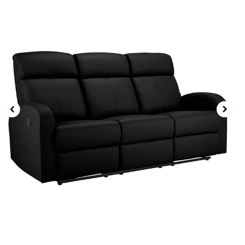 7552 - RRP: £799 - RAMSEY FAUX LEATHER RECLINER 3 SEATER SOFA / BLACK / GZ