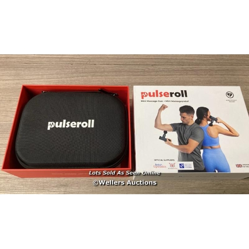 62 - PULSEROLL MINI MASSAGE GUN WITH TRAVEL CASE / POWERS UP / MINIMAL SIGNS OF USE / A44