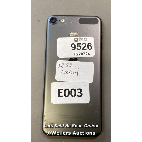 9526 - APPLE IPOD / 32GB / LOCKED / A2178 / SERIAL: F6KDG14RM93D