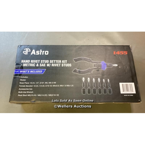 9632 - NEW ASTRO HAND RIVET STUD SETTER KIT METRIC & SAE W/ RIVET STUDS