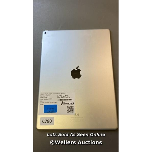 9637 - APPLE IPAD 12.9 (1ST GEN) DATE: 2024-07-17 / 128 GB / SILVER / A1584 / SERIAL: DLXT91G2GMLM ICLOUD L... 