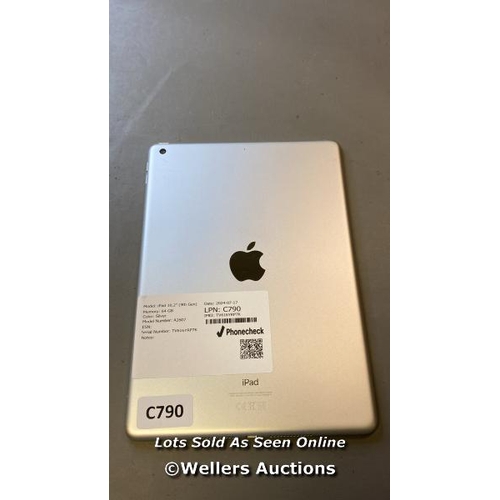 9640 - APPLE IPAD 10.2 (9TH GEN) / 64GB / SILVER / A2602 / SERIAL: TV616YRP7K