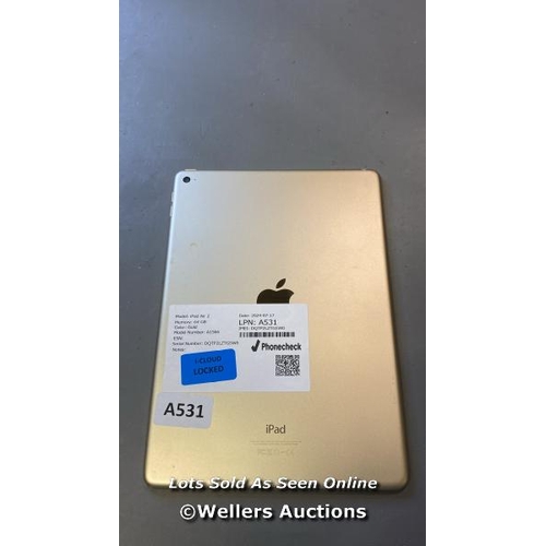 9644 - APPLE IPAD / 64GB / GOLD / A1566 / SERIAL: DQTP2LLZG5W0 / I-CLOUD LOCKED