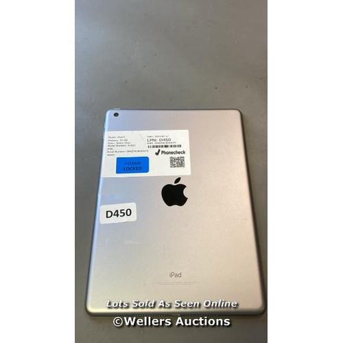 9647 - APPLE  IPAD 5 / 32GB / SPACE GRAY / A1822 / SERIAL: DMQTW3RUHLF9 / I-CLOUD LOCKED