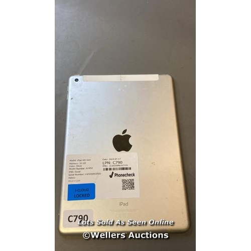 9655 - APPLE IPAD 6TH GEN / 32GB / SILVER / A1954 / SERIAL: F9FXG0SSJF8D / I-CLOUD LOCKED /  SCREEN DAMAGED