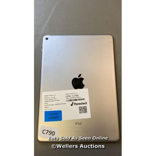 9663 - APPLE IPAD AIR 2 / 16 GB / GRAY / A1566 / SERIAL: DMPRC4UYG5VJ I-CLOUD LOCKED