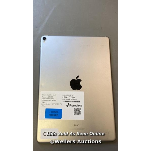 9665 - APPLE IPAD PRO 10.5 / 256GB / SPACE GRAY / A1701 / SERIAL: DMPWJ9F8HP50 I-CLOUD LOCKED