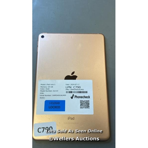 9671 - APPLE IPAD MINI 5 / 64 GB /  ROSE GOLD / A2133 / SERIAL: DMPDHDG4LM95 I-CLOUD LOCKED