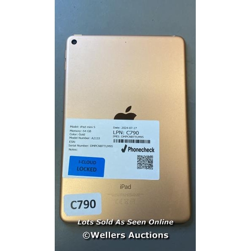 9672 - APPLE IPAD MINI 5 / 64 GB / ROSE GOLD / A2133 / SERIAL: DMPCNBTTLM95 I-CLOD LOCKED