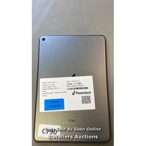 9675 - APPLE IPAD MINI 5 / 64 GB / SPACE GRAY / A2133 / SERIAL: I-CLOUD LOCKED