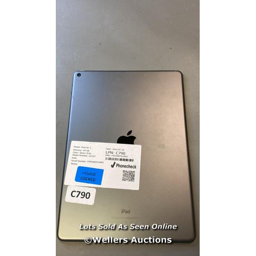 9678 - APPLE IPAD AIR 3 / 64 GB / GRAY / A2152 / SERIAL: F9FD9EFPLMPD