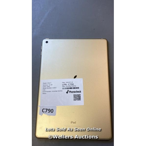 9686 - APPLE IPAD 5 / 32GB / GOLD / A1822 / SERIAL: GCGVNK7MHP9X