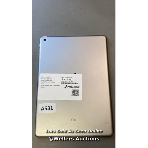 9687 - APPLE IPAD 5 / 128 GB / SPACE GRAY / A1822 / SERIAL: F9FTV9RFHLFD