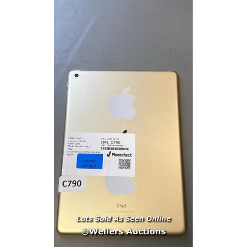 9693 - APPLE IPAD 5 / 128 GB / GOLD / A1822 / SERIAL: DMPV41R2HP9Y I-CLOUD