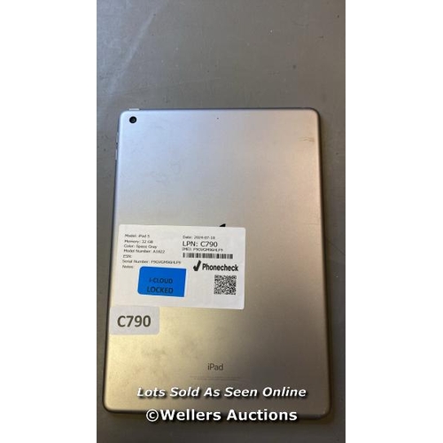 9694 - APPLE IPAD 5 / 32 GB / SPACE GRAY / A1822 / SERIAL: F9GVGM96HLF9 I-CLOUD LOCKED