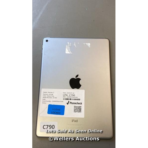 9695 - APPLE IPAD AIR 2 64 GB / GRAY / A1566 / SERIAL: DMPRFPHAG5VW