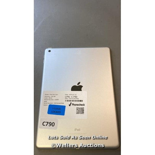 9701 - APPLE IPAD 6TH GEN / 128 GB / A1893 SEERIAL F9FYH1AH1AHJF8N