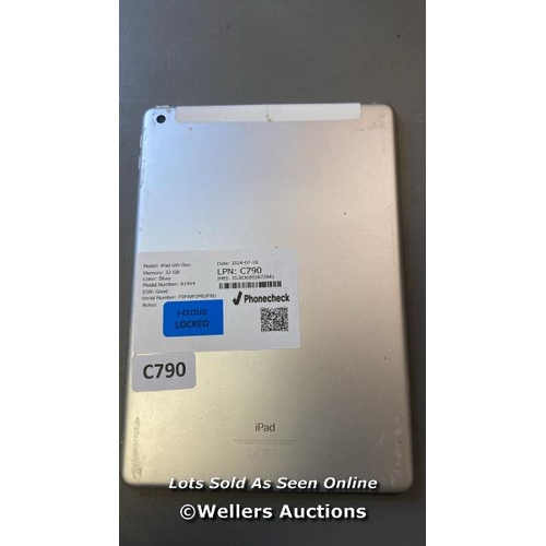 9703 - APPLE IPAD 6TH GEN / 32GB / SILVER / A1954 ESN: GOOD / SERIAL: F9FWP2M5JF8D / I-CLOUD LOCKED IMEI 35... 