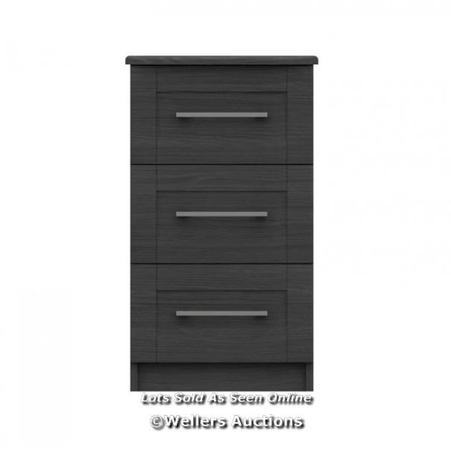 8031 - 17 STORIES ALISHMA 3 DRAWER BEDSIDE TABLE / COLOUR: GRAPHITE / RRP 325.99 / BD1