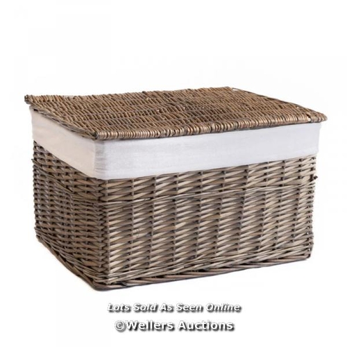 8034 - ARTHUR CAMERON RECTANGULAR WICKER STORAGE BASKET WITH LID AND REMOVABLE LINING / COLOUR: LIGHT GREY,... 