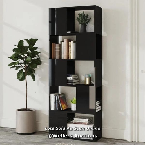 8108 - 17 STORIES BOOK CABINET ROOM DIVIDER BLACK 60X24X155 CM CHIPBOARD / COLOUR: HIGH GLOSS BLACK / RRP 8... 