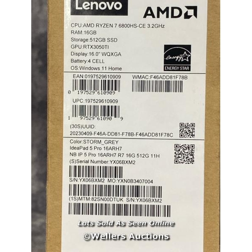 8917 - LENOVO 5 PRO R7 16 512 82SN00DTUK 3050TI / POWERS UP / APPEARS NEW OPEN BOX / UNLOCKED / IN EXCELLEN... 