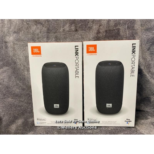 8934 - JBL LINK PORTABLE BLUETOOTH SPEAKER TWIN PACK / ONE POWERS UP & CONNECTS VIA BLUETOOTH WITH SOUND / ... 