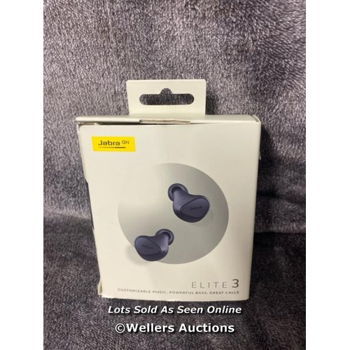 8952 - JABRA ELITE 3 WIRELESS EARBUDS / POWERS UP & CONNECTS VIA BLUETOOTH WITH SOUND / SIGNS OF USE / AN44... 