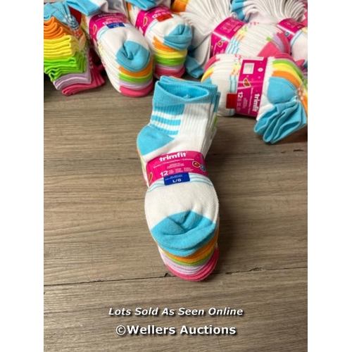 2154 - 10X CHILDRENS NEW 12 PACK TRIMFIT SOCKS / GIRLS  / C30