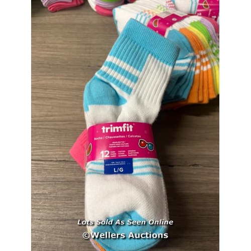 2154 - 10X CHILDRENS NEW 12 PACK TRIMFIT SOCKS / GIRLS  / C30