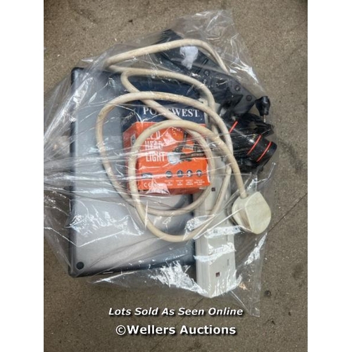 3088 - BAG OF MISC INCL. KEYBOARD, HEAD LIGHT AND EXTENSION CORD