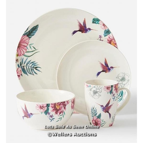 8117 - BIRDS 16 PIECE DINNER SET RRP �35 / DINNER PLATE: 27CM. SIDE PLATE: 18.5CM. BOWL: 14CM. / G67