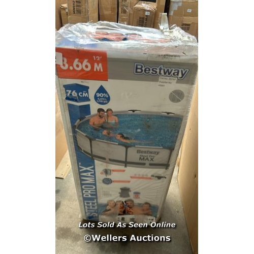 8153 - BESTWAY 12 FOOT STEEL FRAME POOL RRP �174 / WATER CAPACITY 6473L. H76 X W366CM / POOL SIZE: 3.66 X 0... 