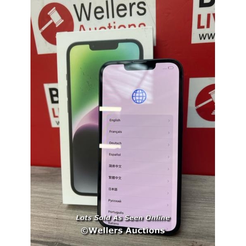 8514 - APPLE IPHONE 14 / 128GB / MPUF3ZD/A / MIDNIGHT / POWERS UP / ICLOUD UNLOCKED / APPEARS NEW OPEN BOX ... 