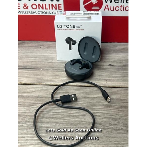 8533 - LG UFP5 WIRELESS EARBUDS / POWERS UP & CONNECTS VIA BLUETOOTH WITH SOUND FROM LEFT EAR ONLY / SIGNS ... 