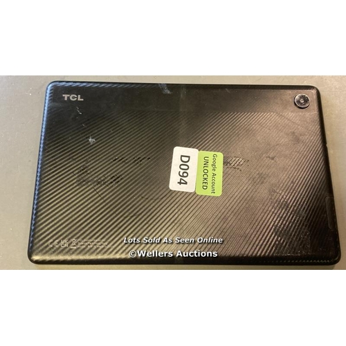 9804 - TLC TABLET GOOGLE ACCOUNT  UNLOCKED MODEL 8491X