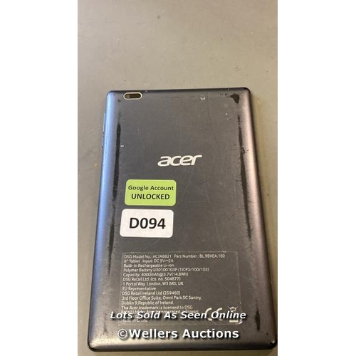 9812 - ACER TABLET MODEL ACTAB821 GOOGLE ACCOUNT UNLOCKED