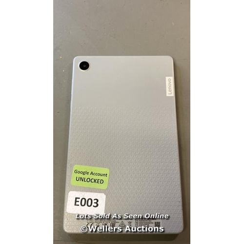 9816 - LENOVO TABLET MODEL TB300XU GOOGLE ACCOUNT UNLOCKED