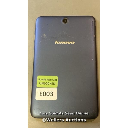 9855 - LENOVO TABLET GOOGLE ACCOUNT UNLOCKED SCREEN DAMAGE