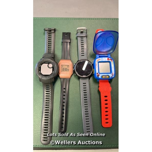 10 - X4 WATCHES; CASIO, GARMIN, SPIDERMAN TOY WATCH