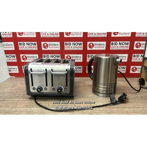 6076 - DUALIT LITE KETTLE & 4 SLOT TOASTER SET / KETTLE NO POWER / TOASTER POWERS UP / BOTH SHOWING SIGNS O... 