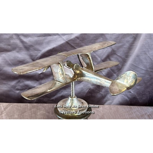 100 - Heavy chrome Bi-Plane model on trophy base, 20cm high  / All lots are located at The Barn, Hampstead... 