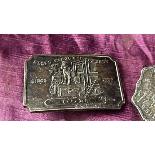 101 - Two belt buckles, American Express and Omaha  / All lots are located at The Barn, Hampstead Farm, Nr... 