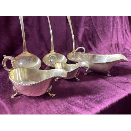 13 - Silver plate Sheffield England ladels and gravy boats  / All lots are located at The Barn, Hampstead... 