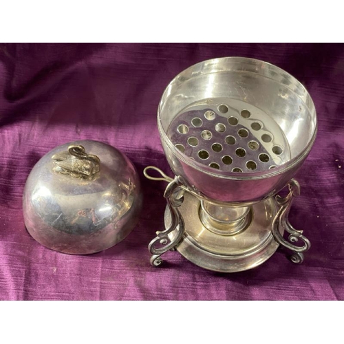 14 - Silver plate swan topped egg coddler  / All lots are located at The Barn, Hampstead Farm, Nr Henley ... 