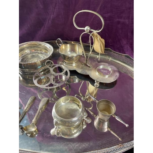 22 - Ten assorted silver plate pieces including a large tray, 61.5cm (w)  / All lots are located at The B... 