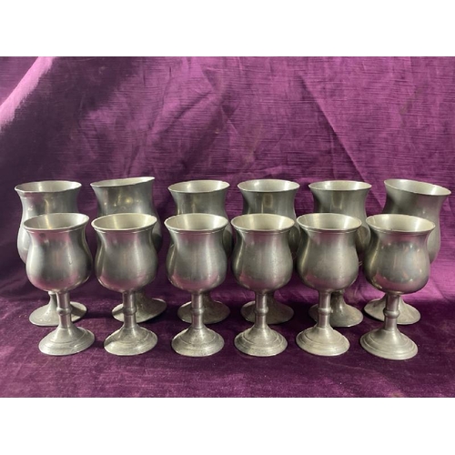 25 - Twelve pewter goblets, smallest 14cm (h), tallest 16cm (h)  / All lots are located at The Barn, Hamp... 