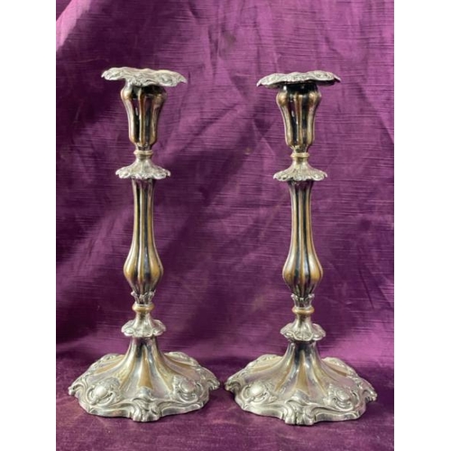 26 - Pair of plated candle sticks, 29cm (h)  / All lots are located at The Barn, Hampstead Farm, Nr Henle... 